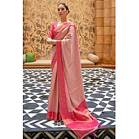 SWORNOF Womens Silk Saree with Zari Woven Saree With Blouse Piece PINK