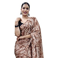 AKHILAM Womens Chiffon Abstract Printed Ready To Wear one Minute Saree With Unstitched Blouse Piece(Brown_RTWATRNG1301_CM)