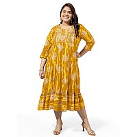 Mirchi Fashion Womens Anarkali Cotton Foil Work Shibori Dyed Embroidered Kurti Only Mpk9533Yellow 5Xl