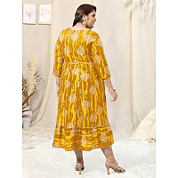 Mirchi Fashion Womens Anarkali Cotton Foil Work Shibori Dyed Embroidered Kurti Only Mpk9533Yellow 5Xl