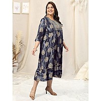 Mirchi Fashion Womens Anarkali Cotton Foil Work Shibori Dyed Embroidered Kurti Only Mpk9531Grey4Xl