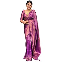 SGF11 Womens Kanjivaram Zari Woven Silk Saree With Blouse Piece (Purple)