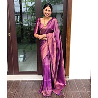 SGF11 Womens Kanjivaram Zari Woven Silk Saree With Blouse Piece (Purple)