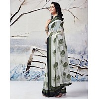 SIRIL Womens Georgette Floral Printed Satin Patta Saree With Unstitched Blouse Piece 3634S119Dark Green