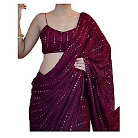 NPLASH FASHION Georgette With Thread & Sequence Work Saree Beautiful Sabyasachi style India daily To Wear BollyWood Saree (Winee)