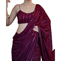 NPLASH FASHION Georgette With Thread & Sequence Work Saree Beautiful Sabyasachi style India daily To Wear BollyWood Saree (Winee)