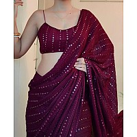 NPLASH FASHION Georgette With Thread & Sequence Work Saree Beautiful Sabyasachi style India daily To Wear BollyWood Saree (Winee)