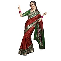 AKHILAM Womens Banarasi silk Animal Print Saree With Unstitched Blouse Piece(Red_TRITH10015.)