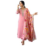 Naixa Womens Pink Rayon Blend Embroidered And Printed Straight Kurta With Rayon Blend Pant And Chinon Printed Dupatta Sets Nx5