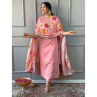 Naixa Womens Pink Rayon Blend Embroidered And Printed Straight Kurta With Rayon Blend Pant And Chinon Printed Dupatta Sets Nx5