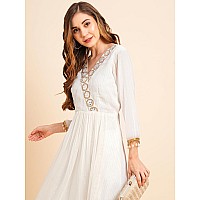 RATAN Women's Georgette Lurex Layered Ethnic Wear Kurta (SNW-7506-L_White)