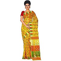 T.J. SAREES - Elegant Dhakai Jamdani Sarees for Women, Ideal Sarees for Women, Traditional Indian Clothing (Yellow,Pack Of 1)