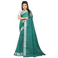 Indian Fashionista Stylish Cotton Silk Casual Wear Saree With Unstitched Blouse For Women (Plaindarkgreen)