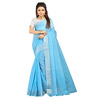 Indian Fashionista Stylish Cotton Silk Casual Wear Saree With Unstitched Blouse For Women (Plainskyblue)