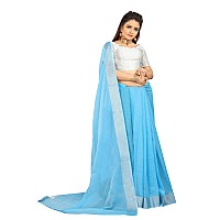 Indian Fashionista Stylish Cotton Silk Casual Wear Saree With Unstitched Blouse For Women (Plainskyblue)