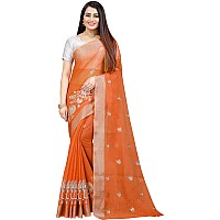 Indian Fashionista Stylish Bollywood Designer Cotton Silk Casual Wear Saree With Unstitched Blouse For Women Orange