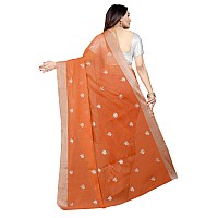 Indian Fashionista Stylish Bollywood Designer Cotton Silk Casual Wear Saree With Unstitched Blouse For Women Orange