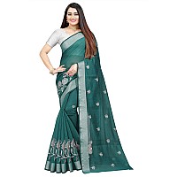 Indian Fashionista Stylish Cotton Silk Casual Wear Saree With Unstitched Blouse For Women Darkgreen