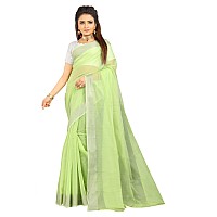 Indian Fashionista Stylish Cotton Silk Casual Wear Saree With Unstitched Blouse For Women (Plainlightgreen)