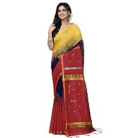 OISHANI SAREE GHOR Womens Traditional Bengal Ikkat Handloom Saree (Nevy Red)