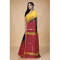 OISHANI SAREE GHOR Womens Traditional Bengal Ikkat Handloom Saree (Nevy Red)