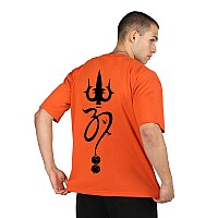 Chkokko Oversized Cotton Front And Back Printed Round Neck T Shirts For Men Orange M T3033