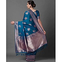 Leriya Fashion Womens Present Banarasi Soft Lichi Silk Saree Jacquard Rich Pallu Design Golden saree for women Cotton silk