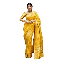 Leriya Fashion Womens Pure Jacquard Banarasi Kanjivarm Cotton Silk Saree with Blouse Piece | Saree Printed (Yellow)