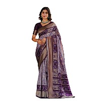 Leriya Fashion Womens Pure Jacquard Banarasi Kanjivarm Cotton Silk Saree with Blouse Piece Saree Purple