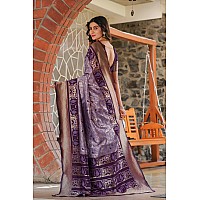 Leriya Fashion Womens Pure Jacquard Banarasi Kanjivarm Cotton Silk Saree with Blouse Piece Saree Purple