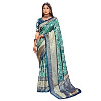 Leriya Fashion Womens Pure Jacquard Banarasi Kanjivarm Cotton Silk Saree with Blouse Piece Green