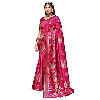 Leriya Fashion Womens Pure Jacquard Banarasi Kanjivarm Cotton Silk Saree with Blouse Piece Saree for Women Dark Pink