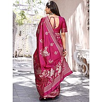 Leriya Fashion Womens Pure Jacquard Banarasi Kanjivarm Cotton Silk Saree with Blouse Piece Saree for Women Dark Pink