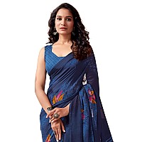 SIRIL Womens Georgette Floral Printed Saree With Unstitched Blouse Piece (3671S2576_Navy Blue)