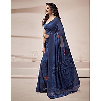 SIRIL Womens Georgette Floral Printed Saree With Unstitched Blouse Piece (3671S2576_Navy Blue)