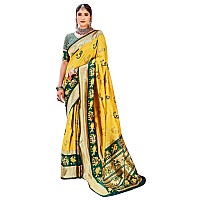 Leriya Fashion Womens Pure Jacquard Banarasi Kanjivarm Cotton Silk Saree with Blouse Piece Sarees Yellow