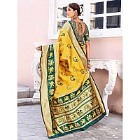 Leriya Fashion Womens Pure Jacquard Banarasi Kanjivarm Cotton Silk Saree with Blouse Piece Sarees Yellow