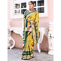 Leriya Fashion Womens Pure Jacquard Banarasi Kanjivarm Cotton Silk Saree with Blouse Piece Sarees Yellow