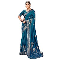 Leriya Fashion Womens Pure Jacquard Banarasi Kanjivarm Cotton Silk Saree with Blouse Piece Saree for Women Blue