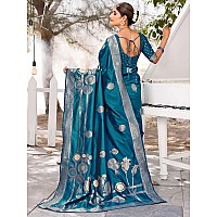 Leriya Fashion Womens Pure Jacquard Banarasi Kanjivarm Cotton Silk Saree with Blouse Piece Saree for Women Blue