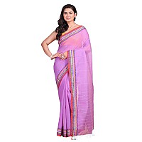 T.J. SAREES Handloom Cotton Tant Saree Choice for Women Perfectly Crafted Sarees for Women Comfortable Cotton Sarees for Women (Violet Pack Of 1)