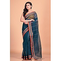 T.J. SAREES Handloom Cotton Tant Saree Choice for Women Perfectly Crafted Sarees for Women Comfortable Cotton Sarees for Women (Sea Green Pack Of 1)