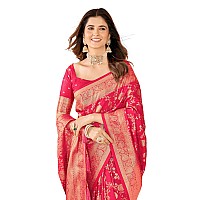 Mehrang Cotton Banarasi Silk Saree for Women With Unstitched Blouse Piece Rani 2