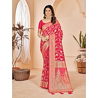 Mehrang Cotton Banarasi Silk Saree for Women With Unstitched Blouse Piece Rani 2