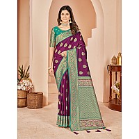 Mehrang Cotton Banarasi Silk Saree for Women With Unstitched Blouse Piece Purple and Green