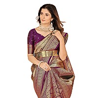 Mehrang Cotton Banarasi Silk Saree for Women With Unstitched Blouse Piece Purple and Chiku