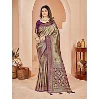 Mehrang Cotton Banarasi Silk Saree for Women With Unstitched Blouse Piece Purple and Chiku