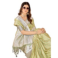 Mehrang Cotton Banarasi Silk Saree for Women With Unstitched Blouse Piece Light Green