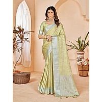 Mehrang Cotton Banarasi Silk Saree for Women With Unstitched Blouse Piece Light Green