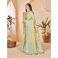 Mehrang Cotton Banarasi Silk Saree for Women With Unstitched Blouse Piece Light Green